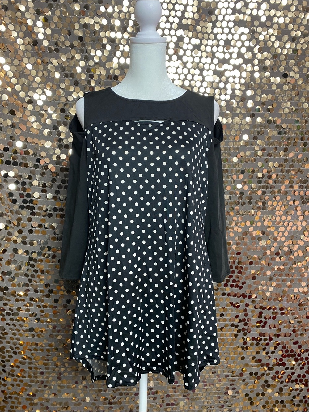 Black Polka Dot Cold-Shoulder Top #1596